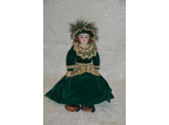 (#89) Antique Repro Doll 23' Green Velvet Dress