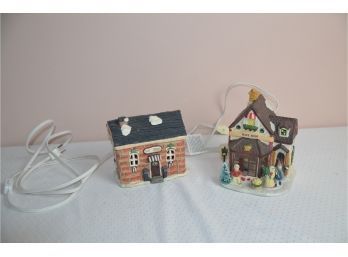 (#227) Ceramic Lighted Christmas Crazy Mountain Post Office And Bake Shop Made In China