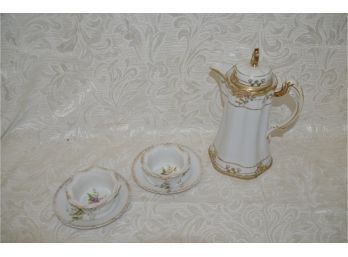 (#46) Hand-Painted Nippon Tea Pot And 2 Small Plates With Victoria Austria Ramekins