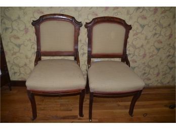 (#19) Antique 1800's Side Accent Chairs 2 Front Legs Castor Wheels