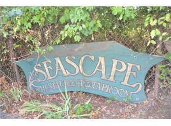 (#221) Original Wood Sign From Seascape Restaurant 9 Feet Wide X 3ft Height