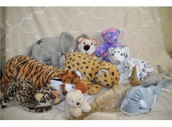 (#137) Assorted Stuffed Animals:  Shark, Elephant, Tigers And More