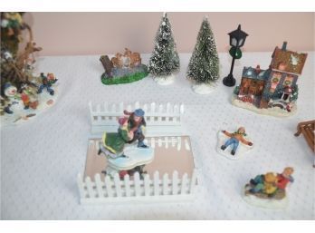 (#229) Christmas Village Scene With Trees, Light Post