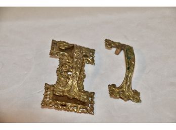 (#103) Pair Ornate Brass Handles One W/back Plate