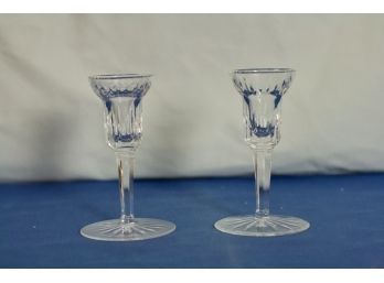 (#231)  Pair Of Waterford Crystal Candle Holders/ Acid Stamped