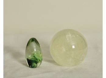 (#201) Handblown Glass Egg And Opaque Glass Ball