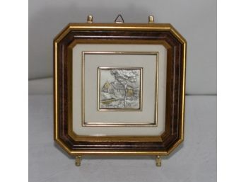 (#46) Octagonal Burl & Gold Framed 3D Etched .925 Silver And Gold  Made By Hand Miniature