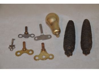 (#114)  Lot Of Vintage Clock Weights And Clock Keys