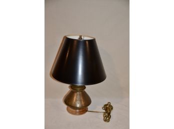 (#117)   Petite  Asian Lamp With Paper Black Shade Wood Base