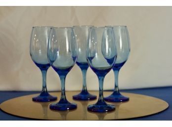 (#92) Set Of 5 Blue Wine Glasses