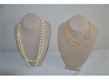 (#316) Costume Pearl Necklace 26' Long And 8' Long
