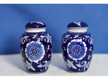 (#144)  Pair Covered Cobalt Blue Ginger Jars  6' Tall