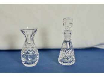 (#224B) Waterford Crystal Bud Vase Acid Stamped  And A Crystal Perfume Bottle
