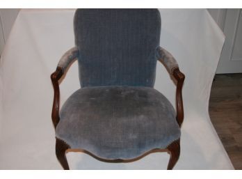 (#13) Flint And Horner French Style Arm  Chair In Strie Navy Velvet With Nailhead Detail