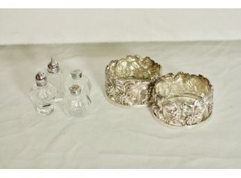 (#220) Vintage Wine Coasters And Mix And Match Glass Salt And Pepper Shakers