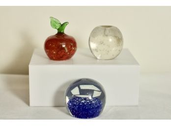 (#197)  3- Paperweights:  Handblown Apple, Collectible Chase Bank, & Bubble Glass