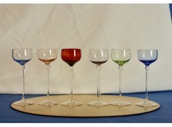 (#91) Multi Color Set Of Crystal Wine Glasses