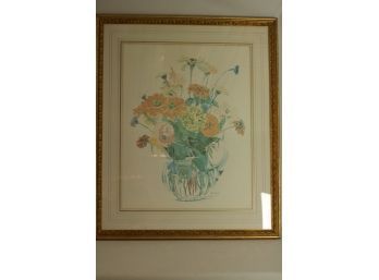 (#37) Large Framed Print Of Waterolor Floral By Arthur Cady 1972