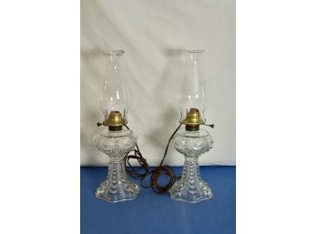(#257) Pair Of Vintage Coolidge Drape Pattern Glass Oil Lamps Converted Into Electric