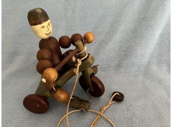 (#155) Vintage Louis Nichole Wooden Pull Toy Boy Tricycle Bell