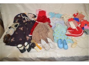 (#121) Vintage Doll Clothing, Shoes And Brushes