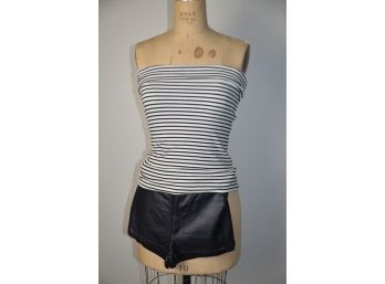 (#258) Black Faux Leather Shorts And Tank Top Size XS