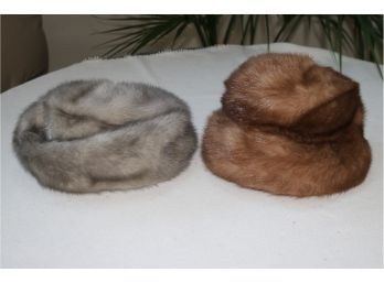 Vintage Mink Fur Hats/caps In Silver Grey & Sable Brown