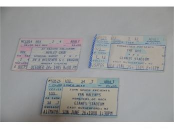 (#409) Vintage Concert Ticket Stubs: Van Halen 1988, The Who 1989, Motley Crue 1985