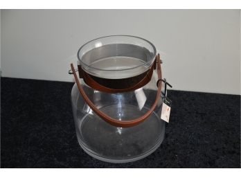 (#201) Leather Handle Glass Lantern