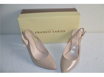(#230) Franco Sarto Beige Patent Leather Sling Back Shoe Size 6.5 With Box