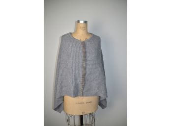 (#252) Grey Wool Poncho Fur Detail One Size By Max And Moi