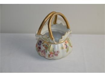 (#269) Porcelain Hand Painted Handle Basket Stamped 7299