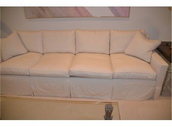 Mid Century Light Cream Color Sofa (zippered Cushions) Solid Construction Small Castor Wheels