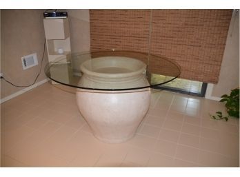 Dining Kitchen Table 48' Round Glass Top Pottery Base Urn (can Be Used Outdoors Or Indoors)