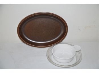 Wedgewood Brown Serving Platter And Pyrex Pie Plate