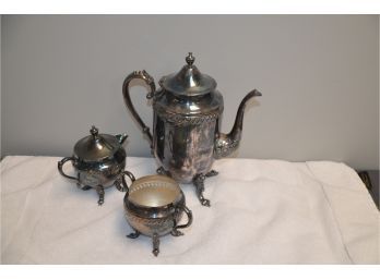 Silver-plate Tea Pot, Covered Sugar And Creamer Set