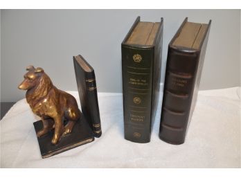 One Brass Dog Bookend With 2 Storage Book Box
