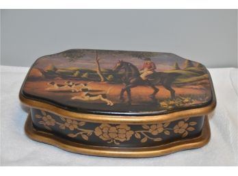 Equestrian Fine Hand Painted Wood Decorative Home Accessory Box