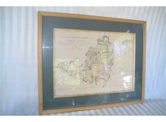 (#42) Framed And Matted MAP OF ST. MARTIN Artist Cartographer  - From A Gallery In St. Martin 27x21.75