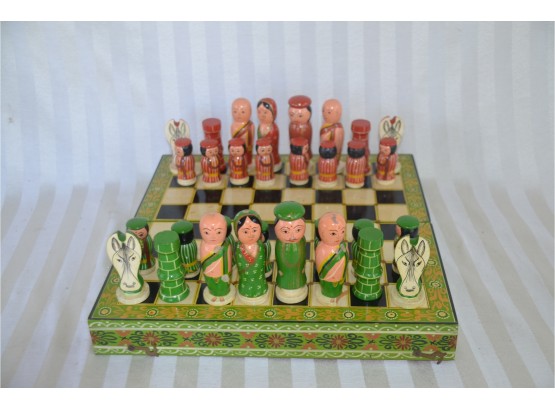 (#7B) Chess Set Sawantwadi Lacquerwares Wood The Palace Maharashire India