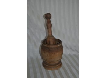 (#114) Vintage Wooden Mortar & Pestle Spice Grinder Primitive