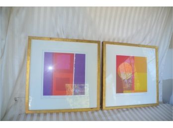 (#36) Vintage 1990 Amaina Artist Signed Contemporary Abstract 'CUBIC HEAT' And 'SUNSET' Framed