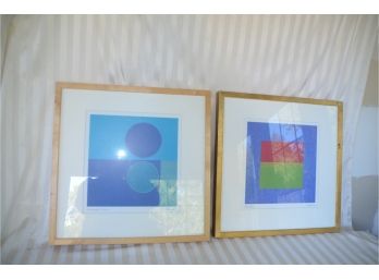 (#37) Vintage 1990 Amaina Artist Signed Contemporary Abstract 'MIDNIGHT MOON' And 'WINDOW' Framed