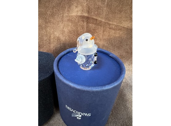 (#134) Swarovski Crystal 1.5' SNOWMAN Holding Blue Snowballs With Box #624572