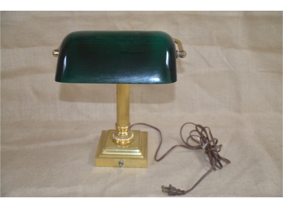 (#9) Vintage Library Bankers Desk Lamp Green Glass Shade Brass Stand