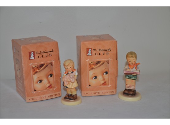 (#174) Hummel Goebel Figurine Hummel Club (2): HUM 2087/B HONOR STUDENT #1528 - HUM 2052 PIGTAILS #1382