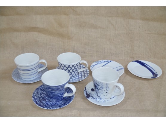 (#17) Royal Doulton Blue And White Dessert Plate (6) And Mug (4)