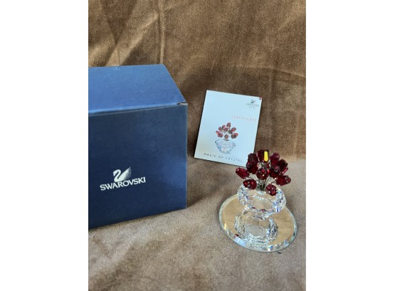 (#135) Swarovski Crystal 15th Anniversary 2002 VASE OF ROSES 3' Signed Mirror Base With Box #283394