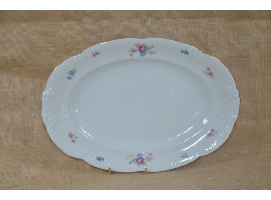 Vintage Walbrzych Wawel Made In Poland China OVAL SERVING PLATTER - Pink Roses Floral Sprays Gold Trim