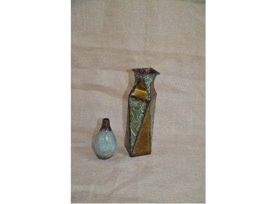 (#18) Metal Vase 11'H And Small Ceramic Vase 6'H